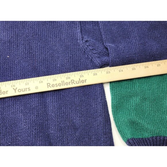 Vtg Par Four Mens Embroiderd Golf Golfer Cableknit Sweater Blue Green Size Lg - Picture 5 of 7